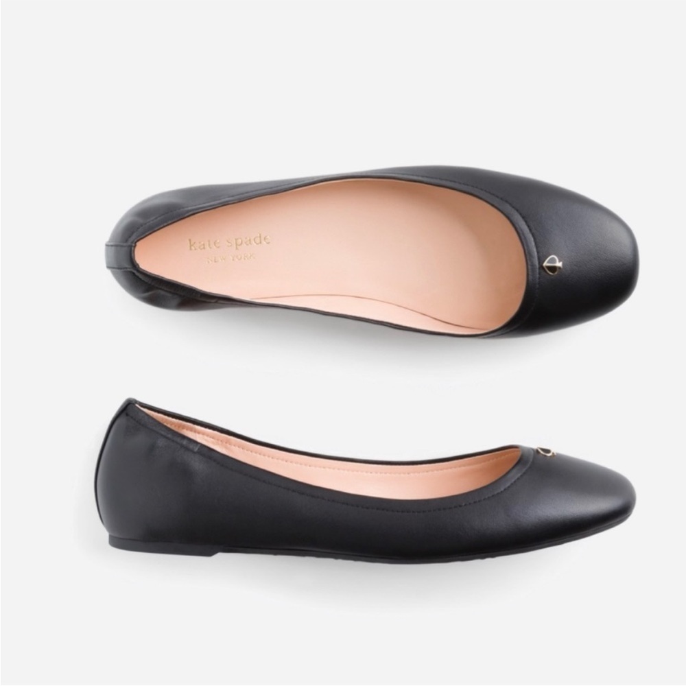 Kate Spade Kora Ballet Flats Black Leather Slip On Shoe Logo Trendy  Sz 7